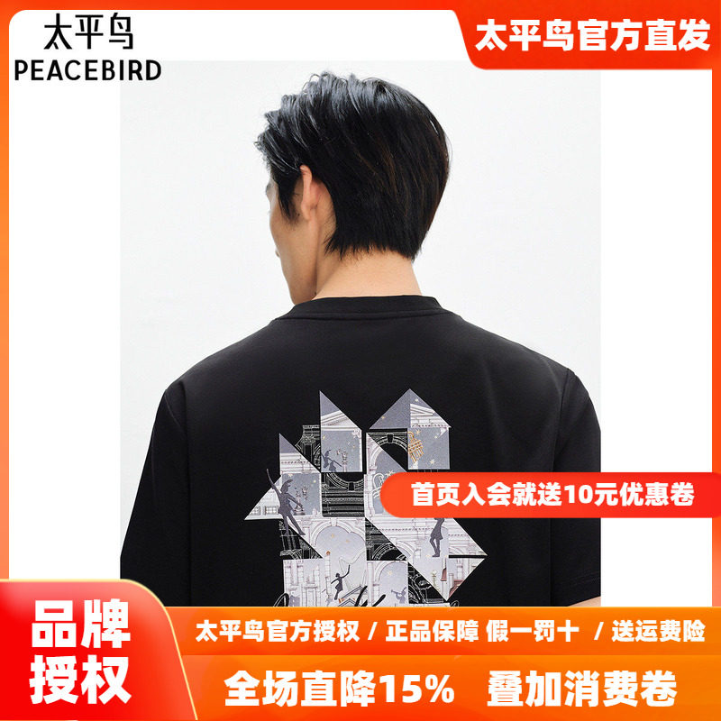 太平鸟男装刺绣短袖T恤夏新款圆领体恤衫B1CNF2230