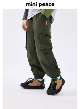 MINIPEACE太平鸟童装男童工装裤户外军绿色长裤秋季新款儿童裤子