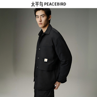 太平鸟男装 潮流工装衬衫式鹅绒羽绒服男B2ACD4C18