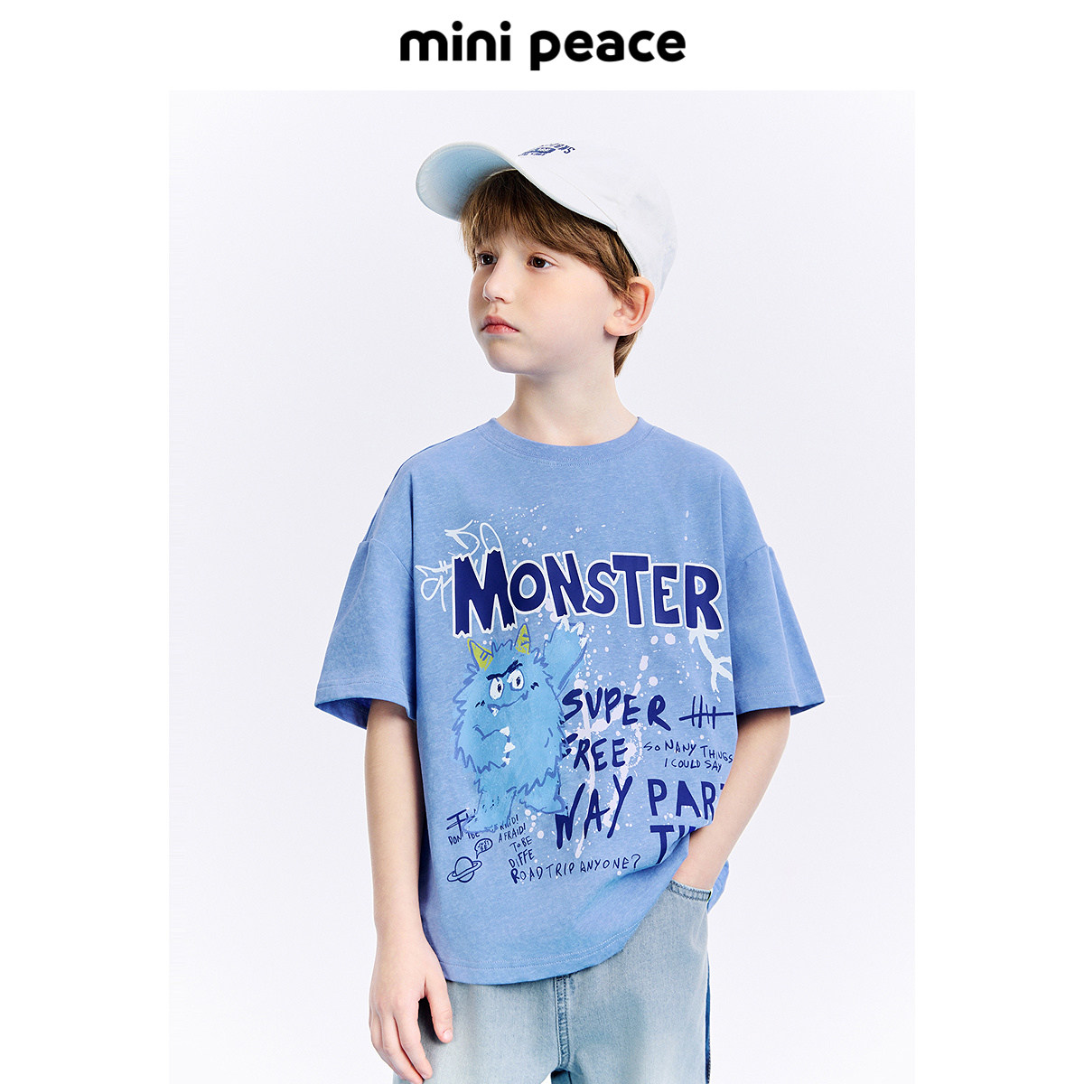 MINIPEACE太平鸟童装男童短袖T恤潮酷蜡染儿童夏装上衣小怪兽新款