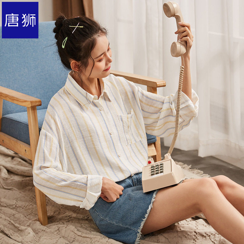 唐狮官方旗舰店春装条纹衬衫女韩版长袖设计感衬衣秋衬衣ins潮牌