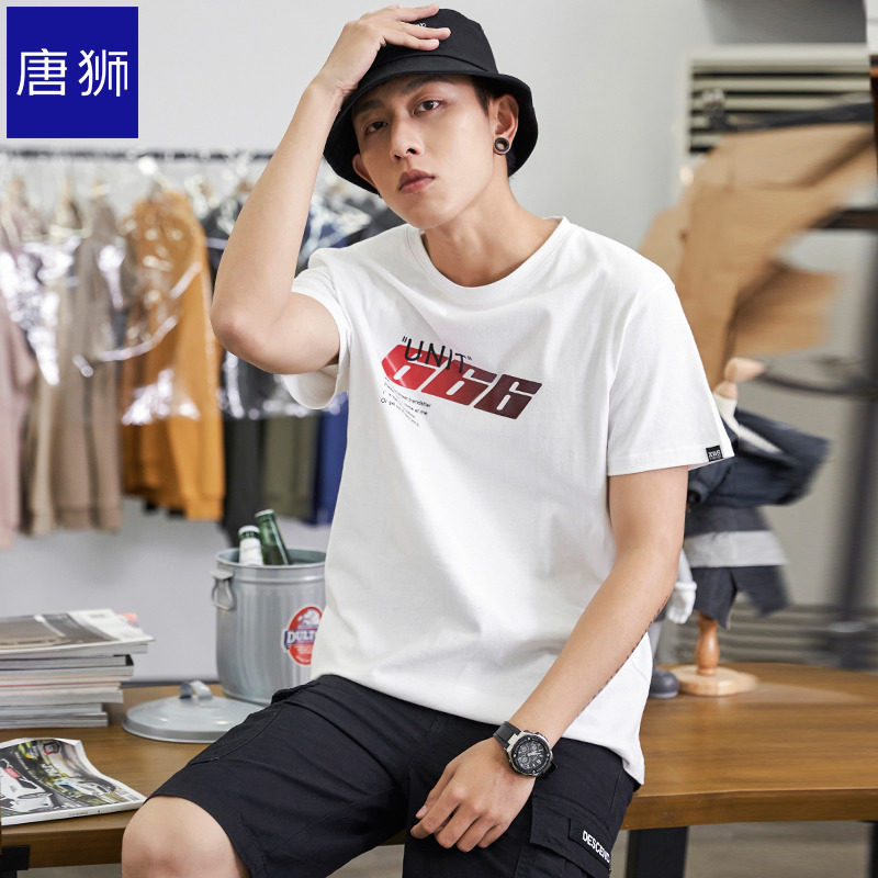 唐狮官方旗舰店夏新款短袖T恤男纯棉韩版学生圆领港风潮ins潮牌恤