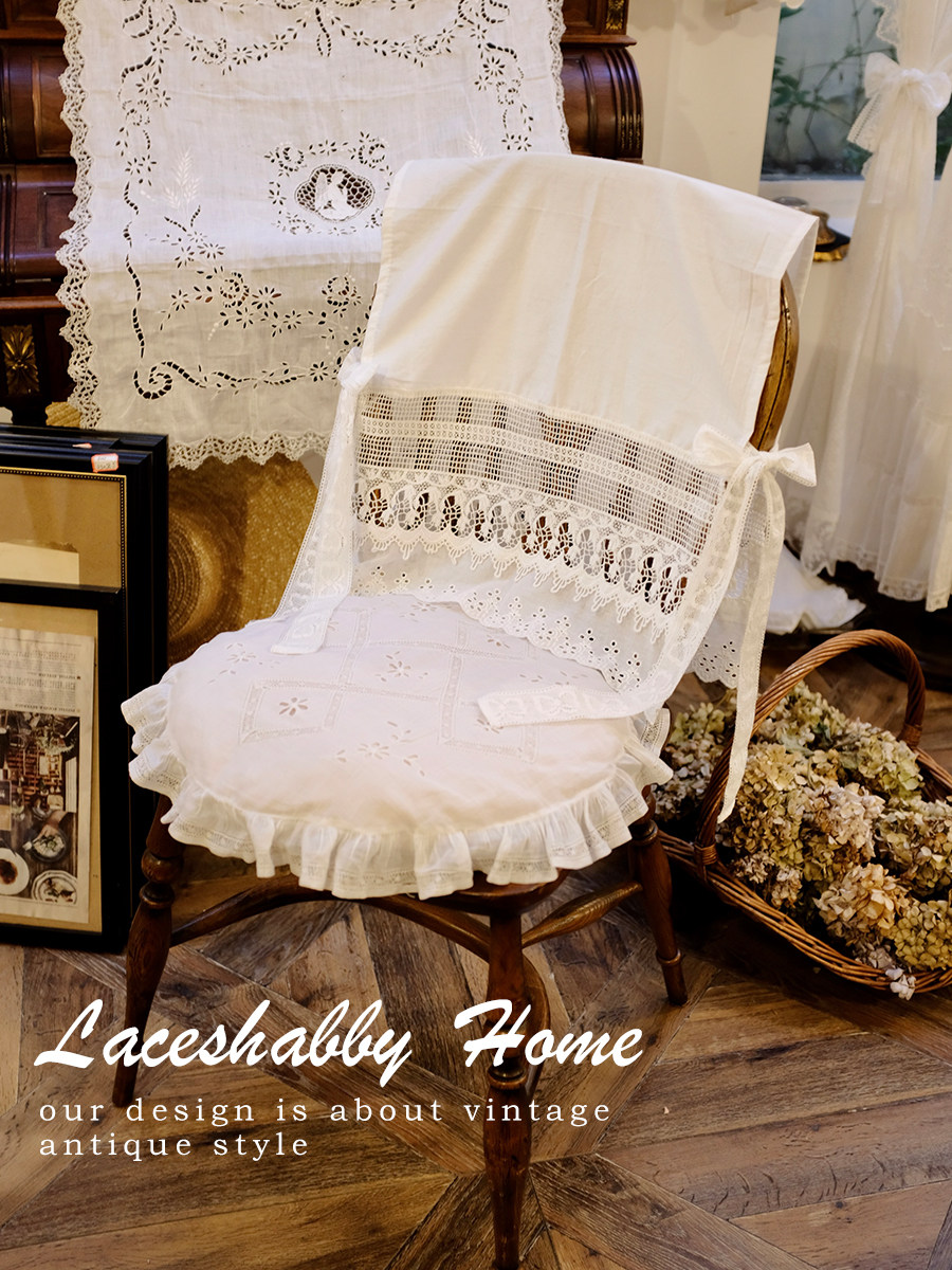 新款法式浪漫复古餐桌白色纯棉蕾丝蝴蝶结椅背套椅套椅罩