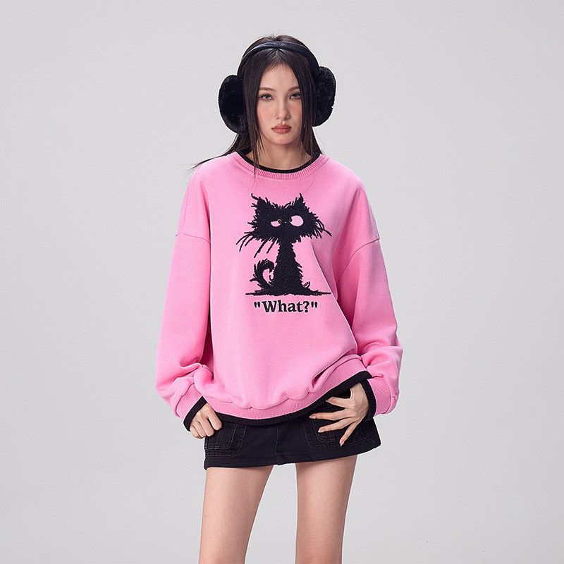 拓谷加绒加厚卫衣女款冬季新款潮牌设计感印花宽松慵懒中长款上衣