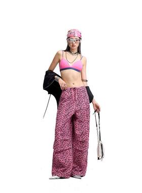 拓谷美式潮牌豹纹阔腿牛仔裤女时髦宽松伞兵裤松弛感百搭休闲长裤