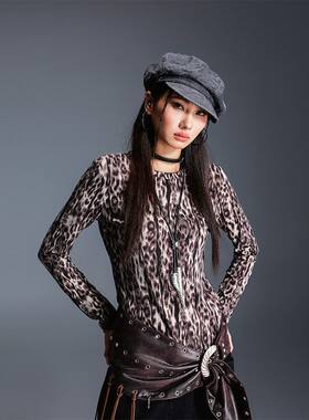 拓谷欧美性感辣妹豹纹打底衫秋冬潮牌女装新款修身长袖上衣女款