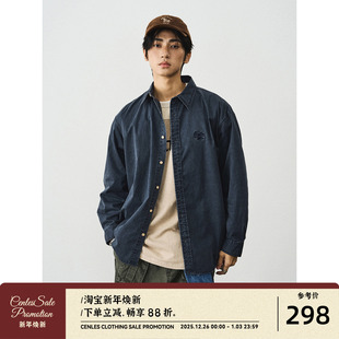 男宽松做旧感基础休闲衬衣美式 CENLES 衬衫 石磨水洗长袖 复古 AW25