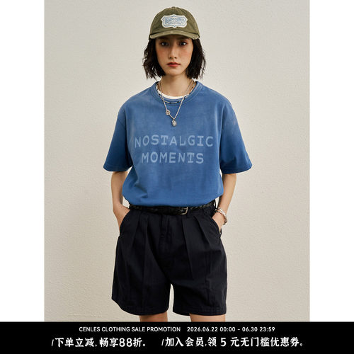 CENLESSS26水洗喷白短袖T恤