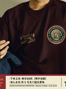 CENLES 复古绣章插肩短袖T恤男宽松美式街头夏季T恤250G毛圈布