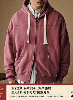 CENLES 基础短阔连帽开衫卫衣男宽松复古运动外套美式休闲