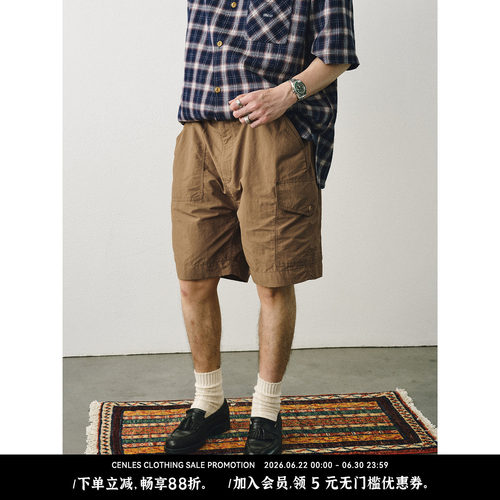 CENLES复古速干皱感工装短裤