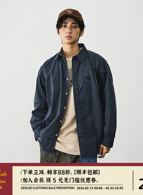 CENLES AW25 石磨水洗长袖衬衫男宽松做旧感基础休闲衬衣美式复古