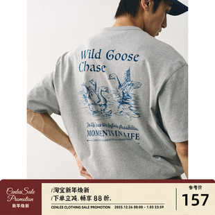 T恤男宽松夏美式 CENLES 图案印花短袖 野鹅追逐 复古纯棉TEE SS25
