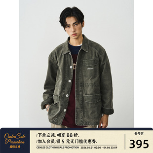 水洗帆布绣花工装 夹克男宽松复古做旧外套翻领日系 AW25 CENLES