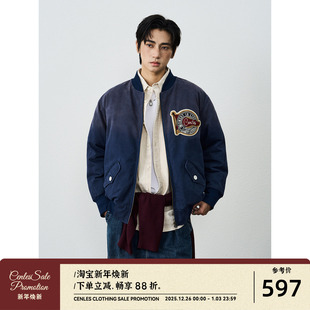 美式 秋冬新款 棒球服水洗喷白渐变新雪丽暖绒棉服男 AW25 CENLES