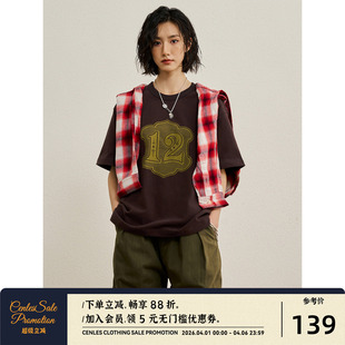 复古美式 CENLES SS26 数字徽章 宽松休闲T恤 数字印花图案短袖