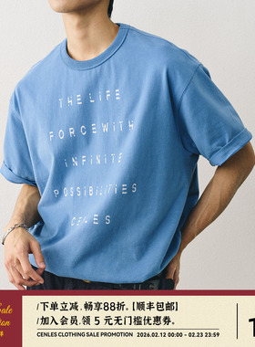 CENLES SS25 美式复古破碎标语短袖T恤男宽松夏季印花休闲纯棉TEE