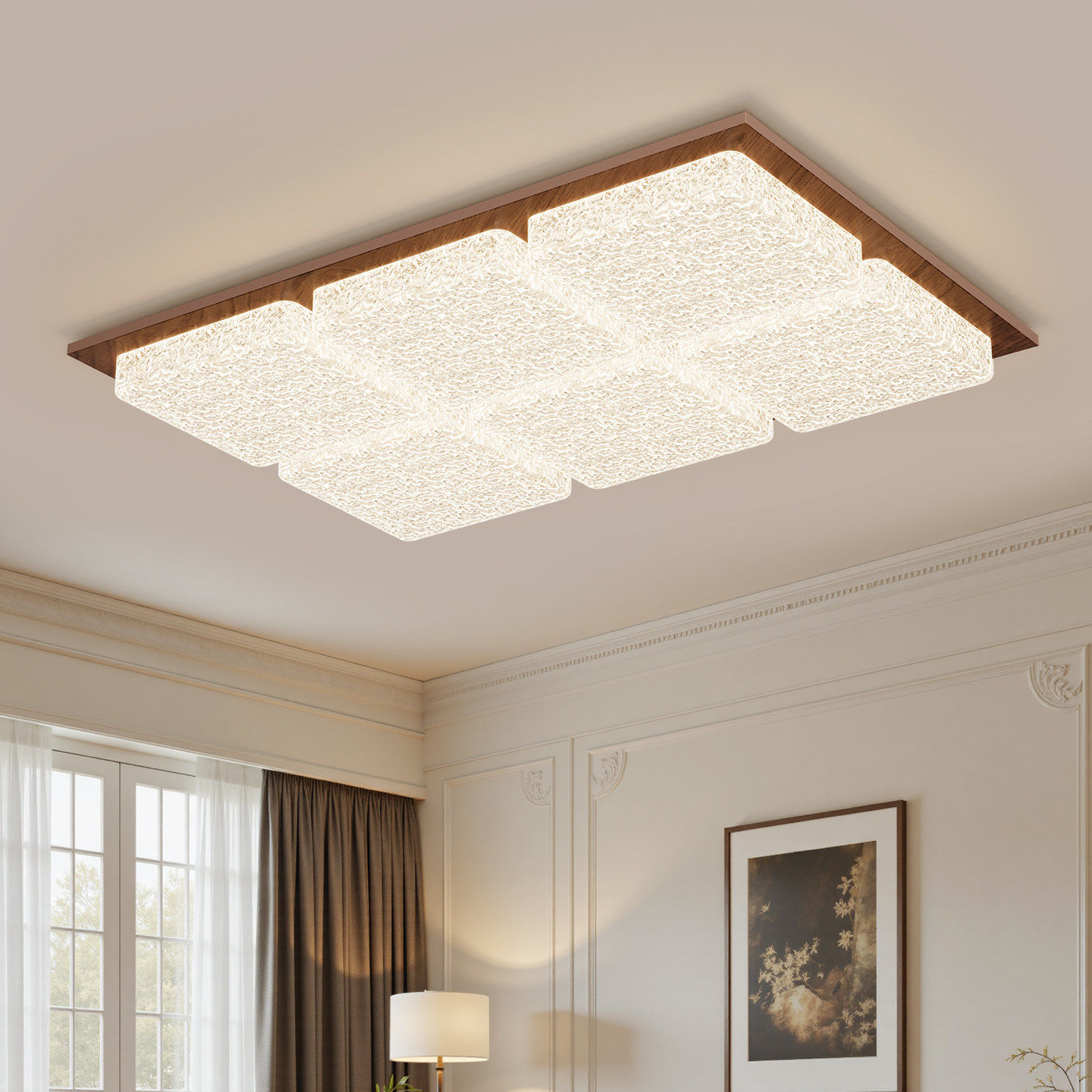 2025新款现代简约客厅吸顶灯方形编织纹理木质边框LED灯具套餐,家装灯饰光源,客厅吸顶灯,淘宝优惠券,粉丝福利购,淘宝优惠卷