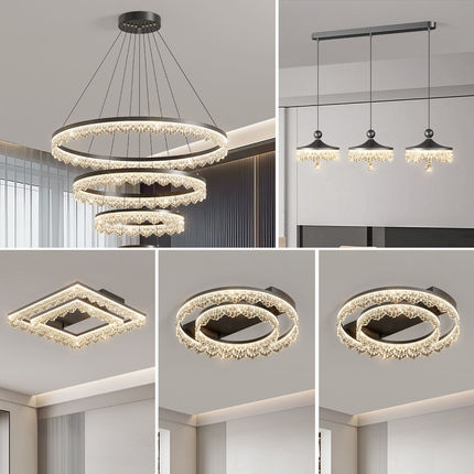现代简约客厅吊灯LED水晶灯具圆形环抱式大圆圈全光谱高亮客厅灯