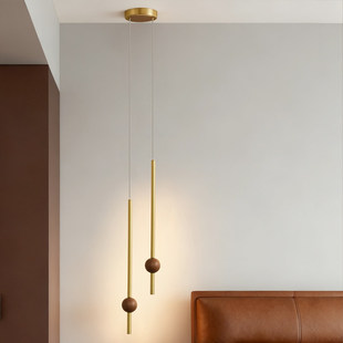 卧室床头小吊灯全铜意式极简轻奢玄关实木中古高级感双头吊线灯具