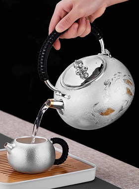手工银壶999纯银烧水壶高端家用茶具 大容量白银茶壶泡茶煮茶器