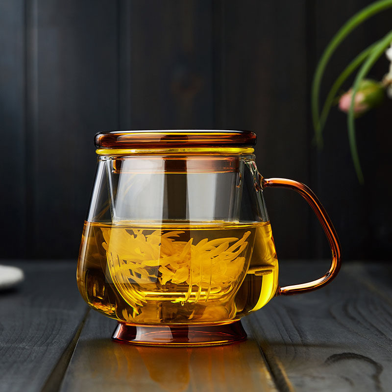 玻璃杯家用茶水分离泡茶杯男办公室耐高温带盖过滤水杯男女花茶杯