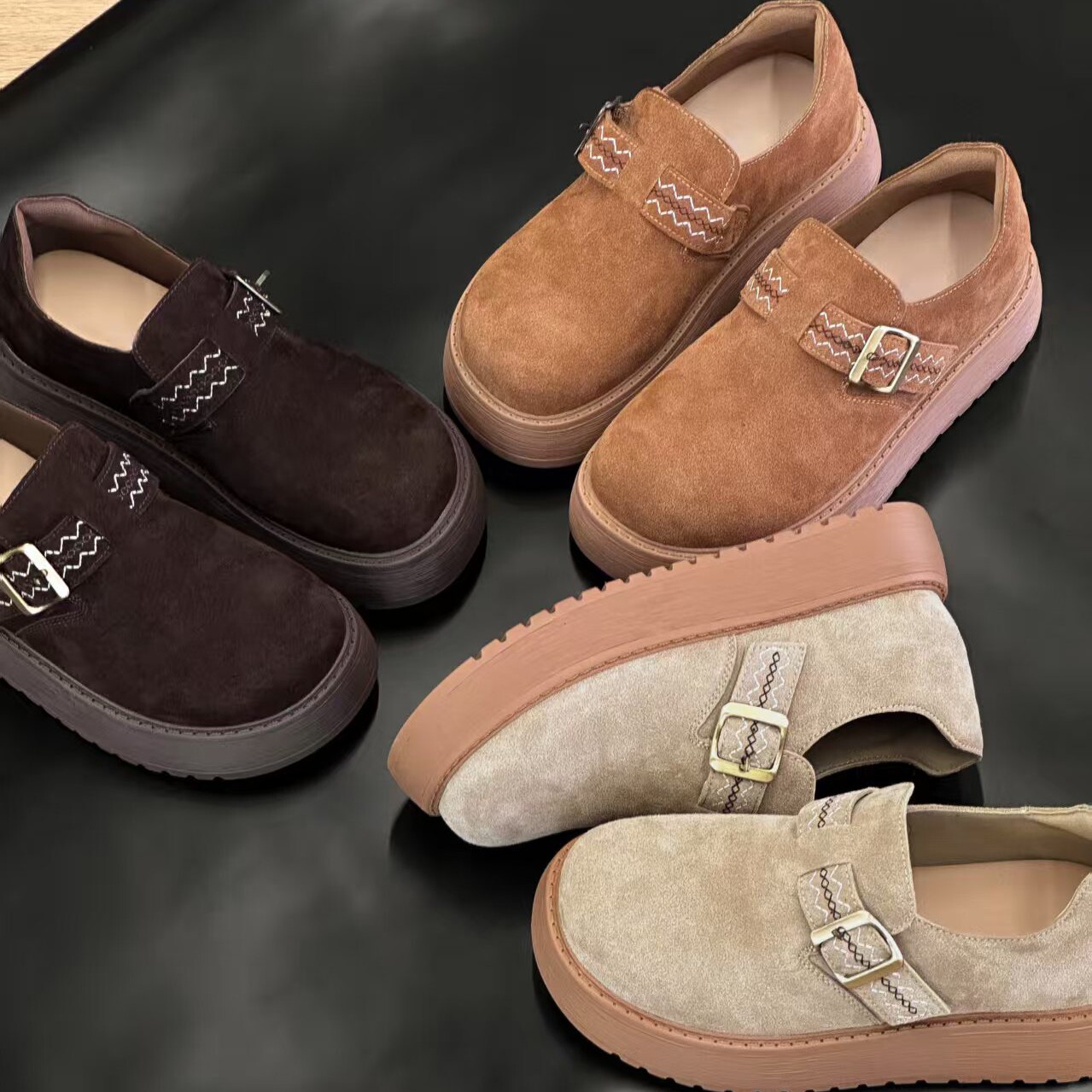 渊博2025新款厚底单鞋女复古真皮勃肯鞋一脚蹬软底不累脚休闲女鞋