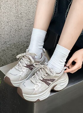 渊博厚底单鞋真皮老爹鞋增高女鞋