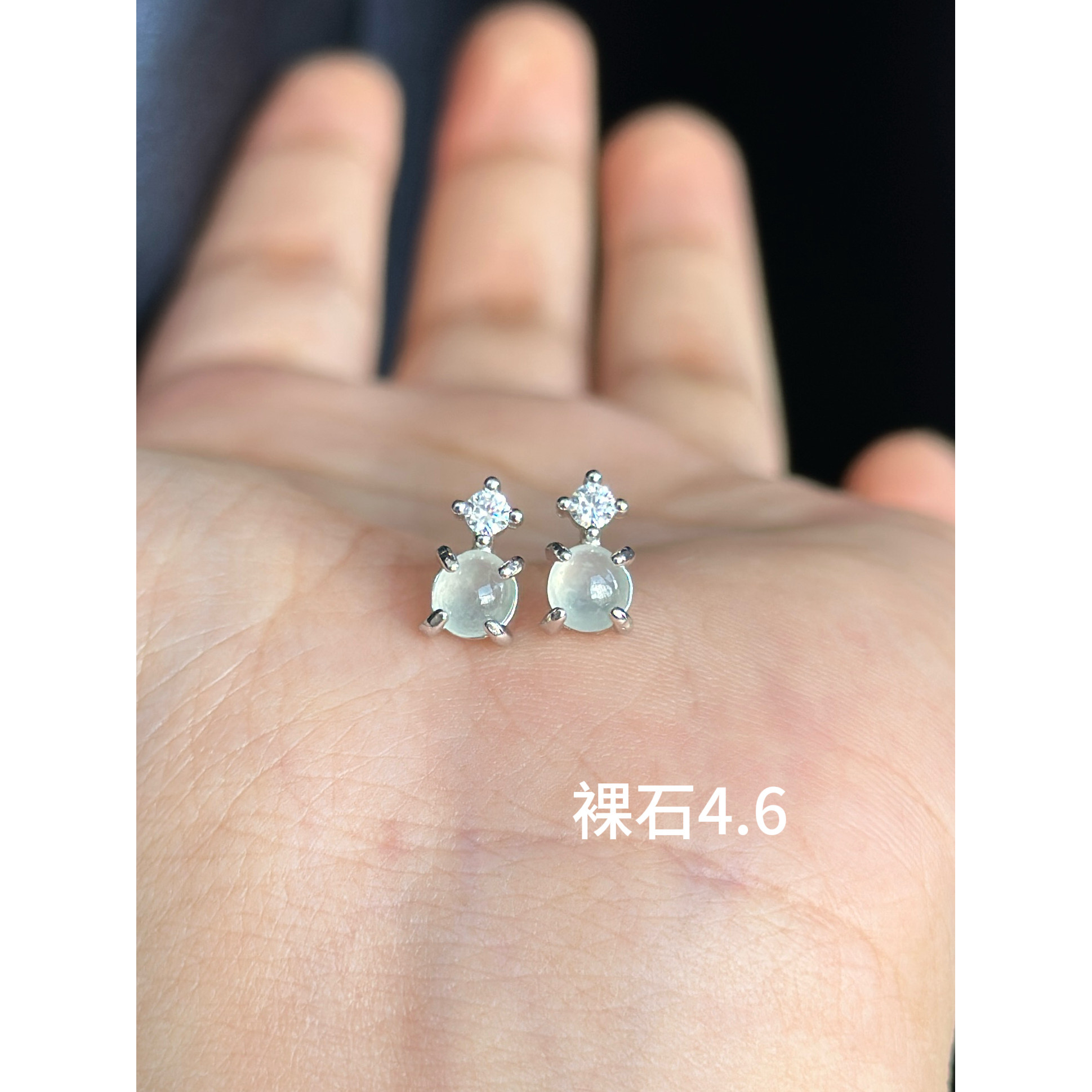 S925银镶嵌玉石耳扣缅甸天然A货冰种翡翠耳钉耳环耳包女送礼佳品