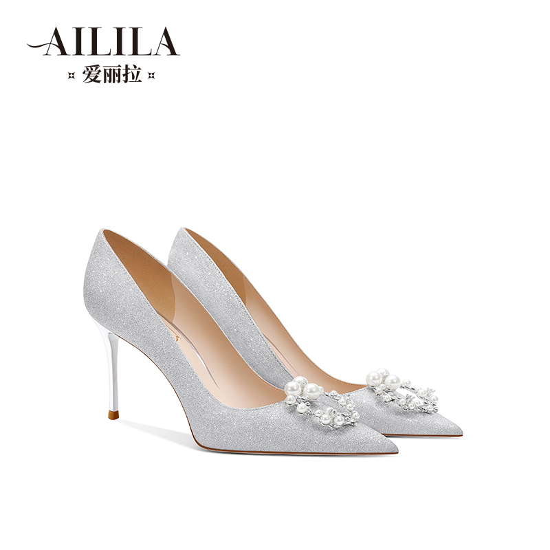 【手慢无】亮片婚鞋女2025新款新娘鞋银色主婚纱不累脚高跟鞋细跟