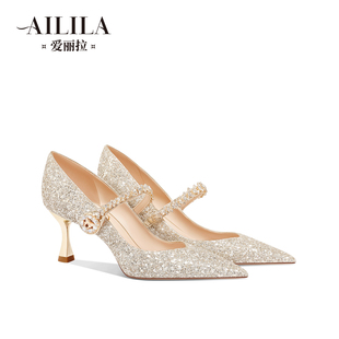 日常婚纱两穿新娘高跟鞋 新款 不累脚 女2026秋季 爱丽拉金色绑带婚鞋