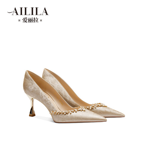 爱丽拉新中式国风婚鞋女2025新款秋旗袍高跟鞋新娘敬酒鞋不累脚