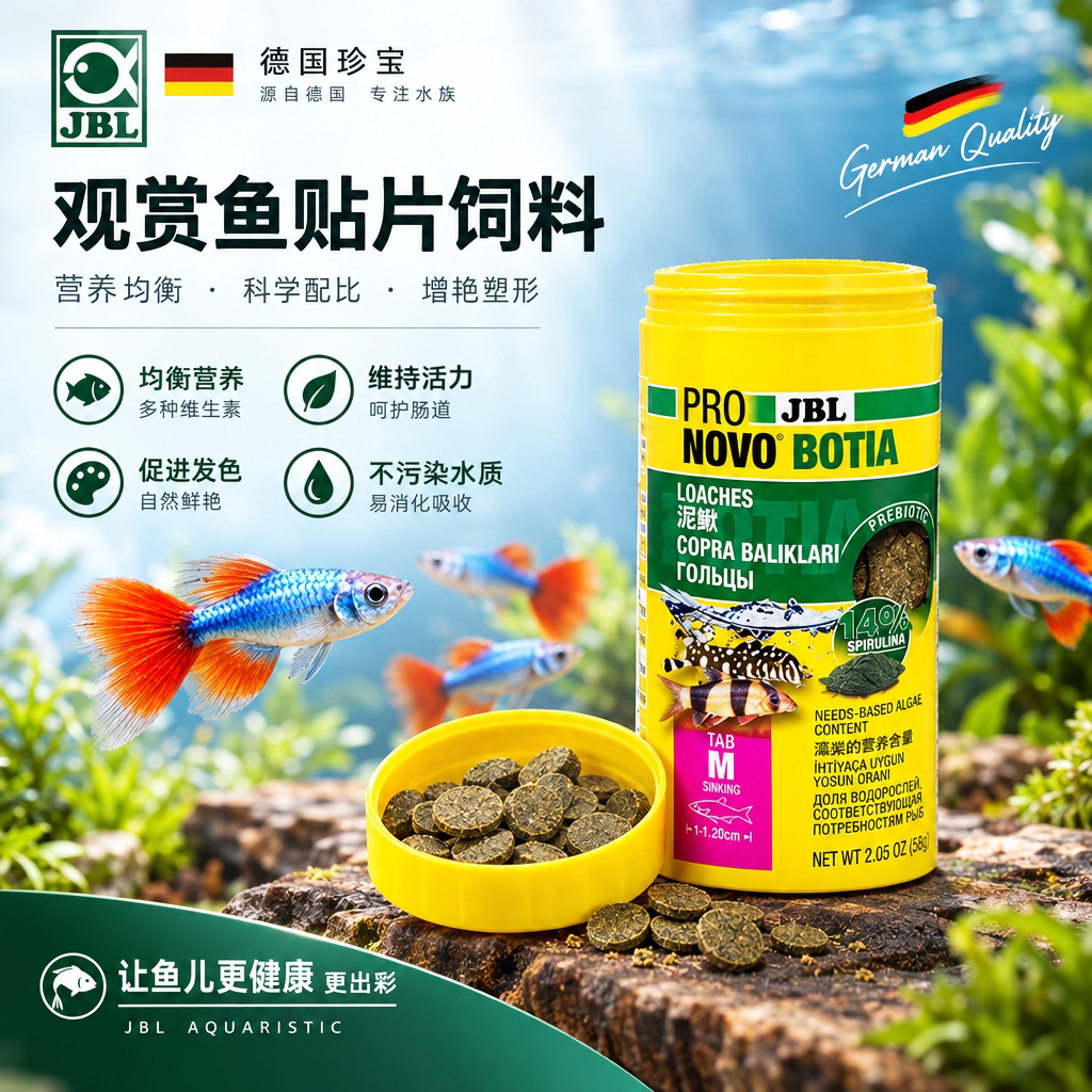 德国珍宝JBL贴片饲料孔雀鱼灯鱼观赏鱼增色鱼食素食杂食原装进口