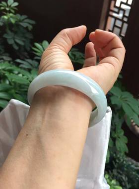 缅甸A货保真正品翡翠正圈口58-59桂花糕撒金宽版少女母亲节玉镯