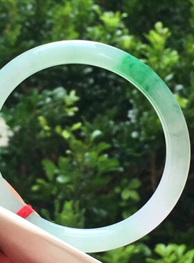 缅甸A货保真正品翡翠圈口51冰种飘花圆条手镯女款少女妈妈小口