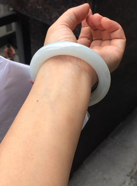 圈口58缅甸A货翡翠白月光胖圆条手镯少女妈妈传承玉镯大口径