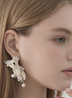 BING美丽熊系列 小众设计个性独特小白熊耳环AB款长耳坠不对称女