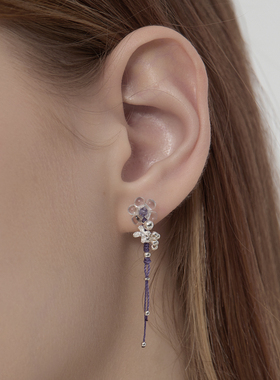 BING/紫色花语 原创气质紫色花朵纯银耳环 精致百搭小巧925耳饰