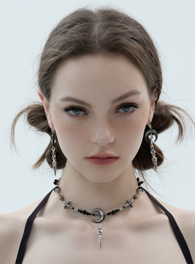 BING古城系列 原创小众设计中性酷月亮吊坠做旧复古项链耳环女