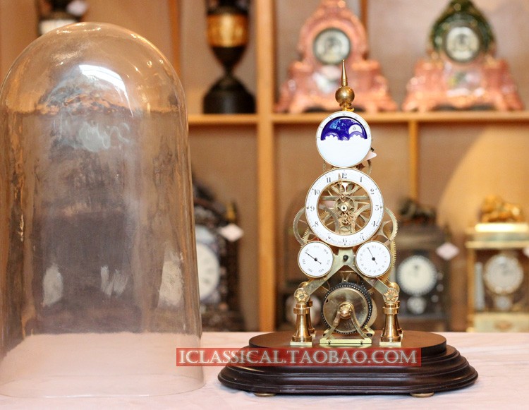 仿古 欧式 古典 机械座钟 镀金星辰日月骨架钟