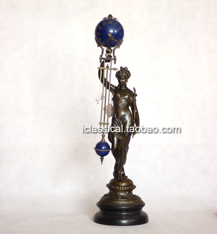 仿古座钟 欧式座钟 软装饰品 铜铸机械摇摆单箭女钟