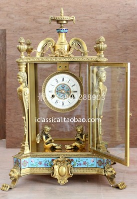 欧式客厅软装摆设纯铜机械仿古双天使四柱美女精雕座钟铸铜钟