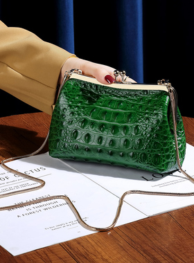 高档鳄鱼纹牛皮链条单肩小包名媛宴会包2025新款真皮大容量夹子包