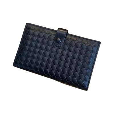 时尚羊皮手工编织长款钱包放护照