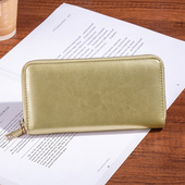 高档金色招财钱包真皮长款 拉链钱夹简约软牛皮防盗刷大钞夹放手机