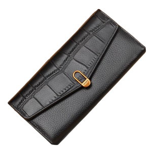 时尚真皮长款钱包女2026新款LOVE五金牛皮钱夹放手机黄色招财皮夹