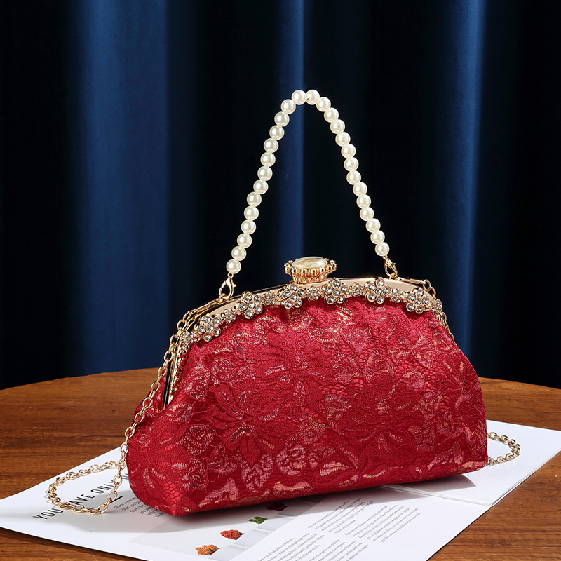 丝芙伦蕾丝面料镶钻宴会包新娘包