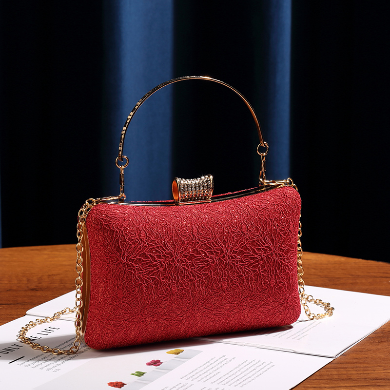 丝芙伦红色新娘包合金宴会手拿包