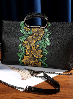 高级感真皮立体压花大容量手提包时尚单肩斜挎包名媛旗袍宴会女包