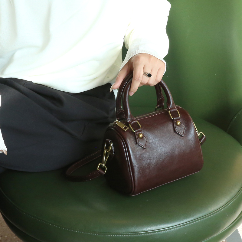 丝芙伦纯牛皮斜挎手提包波士顿包